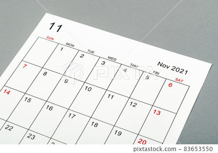 November 2021 calendar sheet on grey background. November 2021 calendar sheet on grey background. 83653550