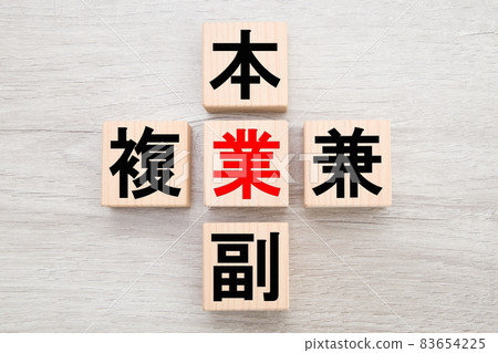 主業、副業、雙業、副業、木紋背景 主業、副業、雙業、副業、木紋背景 83654225