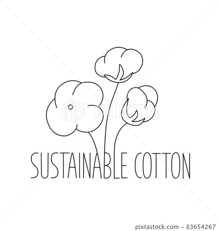 Sustainable organic cotton sign of eco friendly, natural labels for print packaging biodegradable, sustainable products. Vector stock illustration isolated on white background for tag. EPS 83654267