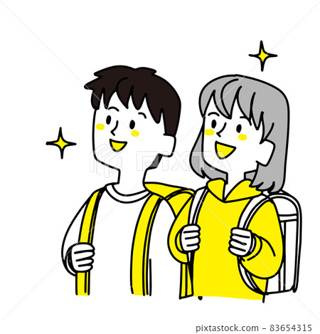 Two elementary school students looking up and shining 83654315