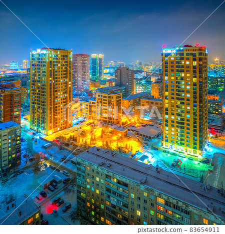 Top view of the evening city. Novosibirsk, Siberia, Russia. 83654911