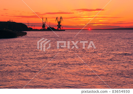 Scenic sunset over the Anadyr estuary. 83654930