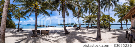 Beautiful tropical island koh Kham, white sand beach with volcanic rocks, near koh Mak, Trat Beautiful tropical island koh Kham, white sand beach with volcanic rocks, near koh Mak, Trat 83655226