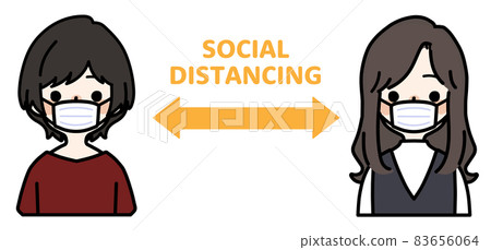 Person illustration set_Cute girl in plain clothes_Social distance Person illustration set_Cute girl in plain clothes_Social distance 83656064