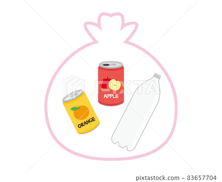 垃圾袋中罐子和 PET 瓶的回收矢量圖 83657704