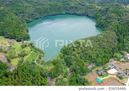 Aerial view of Sumiyoshi Pond in Aira City 83658466