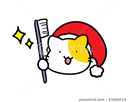 一隻可愛的貓在聖誕節刷牙的手寫風格插圖 一隻可愛的貓在聖誕節刷牙的手寫風格插圖 83660019