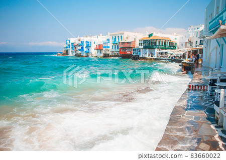 Beautiful Little Venice in Mykonos Island on Greece, Cyclades Beautiful Little Venice in Mykonos Island on Greece, Cyclades 83660022