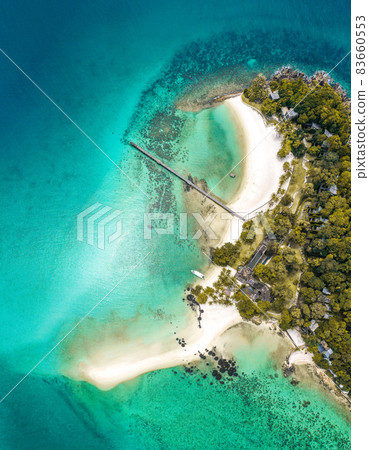 Beautiful tropical island koh Kham, white sand beach with volcanic rocks, near koh Mak, Trat 83660553