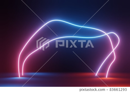 3d render of RGB neon light on darkness background. Abstract Laser lines show at night. Ultraviolet spectrum beam scene 83661293