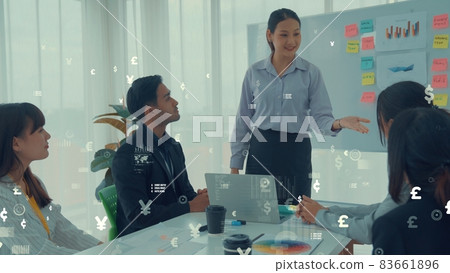 Business people in corporate staff meeting with envisional graphic 83661896