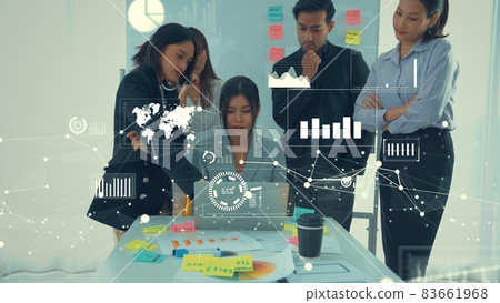 Business people in corporate staff meeting with envisional graphic 83661968