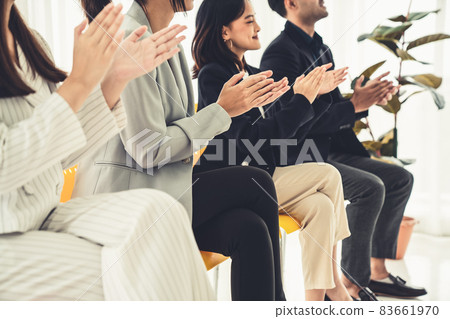 Businesswoman proficiently present work project receive celebrations from team Businesswoman proficiently present work project receive celebrations from team 83661970