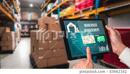 Warehouse management innovative software in computer for real time monitoring Warehouse management innovative software in computer for real time monitoring 83662162