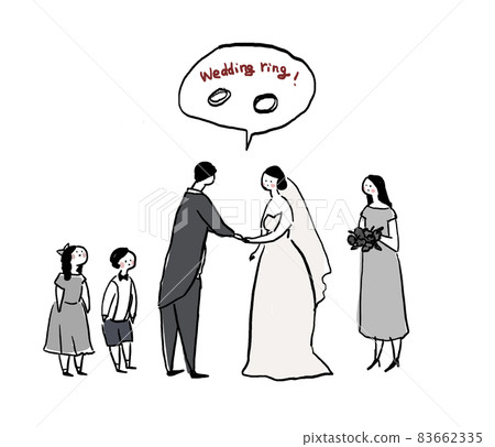 Bride and bride exchanging rings, ring boy, ring girl, attendant, wedding, wedding, B 83662335