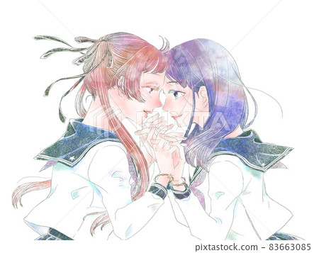 Two girls holding hands / part 2 / with color 83663085