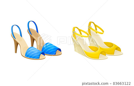 Open Toe Shoes or Peep-toes with High Heels as Summer Women Clothing Vector Set 83663122