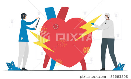 Diagnotic, analysis and treatment for heart disease that is atrial fibrillation. AF is common type of irregular heartbeat. Electrical signals in atrium cause atrium to beat quickly and erratically. Diagnotic, analysis and treatment for heart disease that is atrial fibrillation. AF is common type of irregular heartbeat. Electrical signals in atrium cause atrium to beat quickly and erratically. 83663208