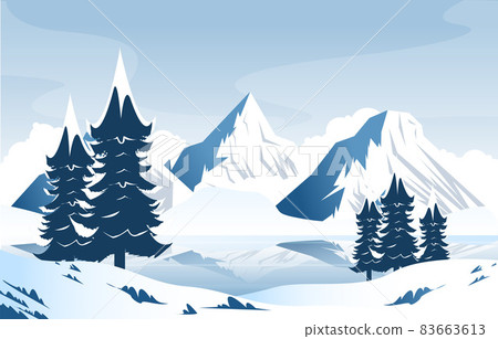 Snow Pine Peak Mountain Frozen Ice Nature Landscape Adventure Illustration 83663613