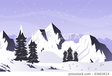 Snow Pine Peak Mountain Frozen Ice Nature Landscape Adventure Illustration 83663614