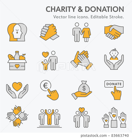 Charity line icon set. Collection of donate, social, help, solidarity and more. Editable stroke. Change to any any colour. Charity line icon set. Collection of donate, social, help, solidarity and more. Editable stroke. Change to any any colour. 83663740