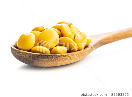 Pickled yellow Lupin Beans in spoon Pickled yellow Lupin Beans in spoon 83663835