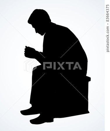 The guy is sitting on a stool. Vector drawing 83664375