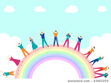 手繪彩虹和人 83665059