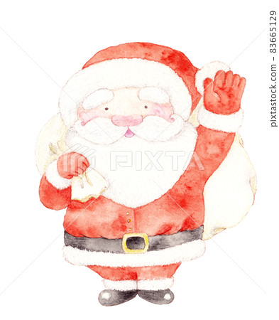 Watercolor illustration material: Cute Santa Claus going to hand out gifts Watercolor illustration material: Cute Santa Claus going to hand out gifts 83665129