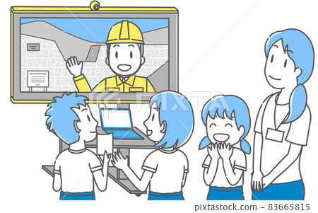 Children listening to experts in sabo dam construction in a class using ICT Children listening to experts in sabo dam construction in a class using ICT 83665815