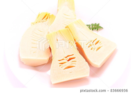 Bamboo shoots boiled in water, ingredients, bright white background 83666936