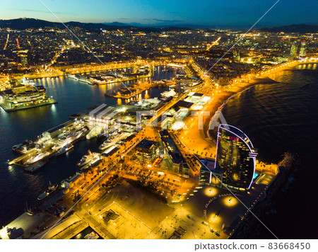 Night view of Port Vell in Barcelona Night view of Port Vell in Barcelona 83668450