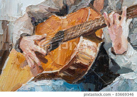 .The girl plays the guitar. 83669346