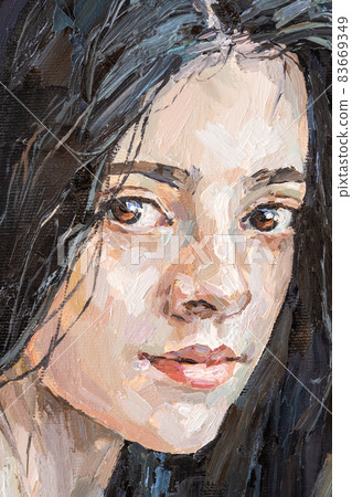 Portrait of a brunette girl. The background is... - Stock Illustration ...