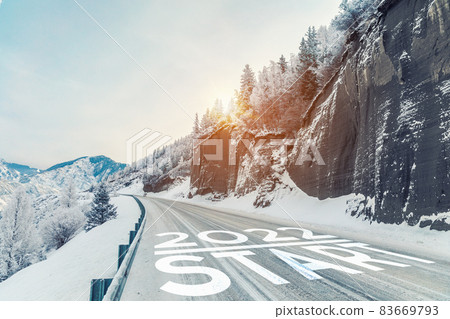 2022 Start, Concept of road to new life. Motivational inscription on the road going forward. Beginning of new path. Conceptual photo of the path leading to bright future. New year new way 83669793