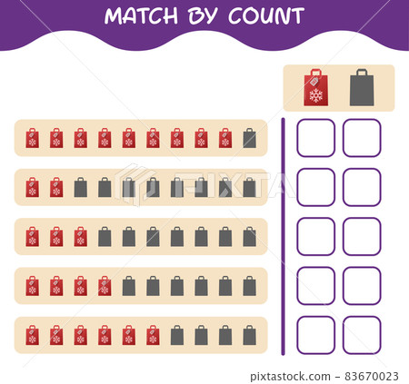 Match by count of cartoon paperbag. Match and count game. Educational game for pre shool years kids and toddlers 83670023