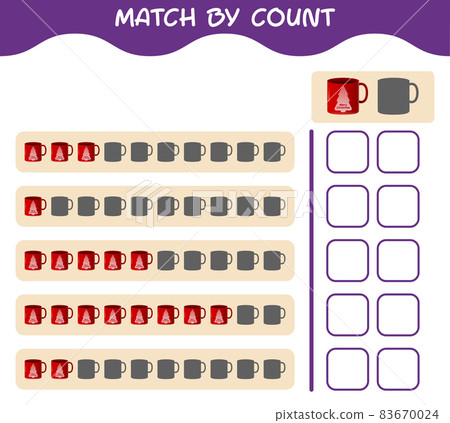 Match by count of cartoon mug. Match and count game. Educational game for pre shool years kids and toddlers Match by count of cartoon mug. Match and count game. Educational game for pre shool years kids and toddlers 83670024