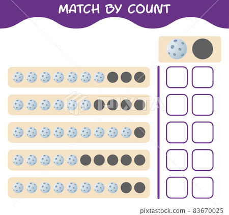 Match by count of cartoon moon. Match and count game. Educational game for pre shool years kids and toddlers 83670025