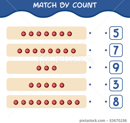 Match by count of cartoon christmas ornament. Match and count game. Educational game for pre shool years kids and toddlers 83670286