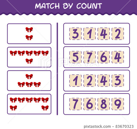 Match by count of cartoon ribbon. Match and count game. Educational game for pre shool years kids and toddlers 83670323