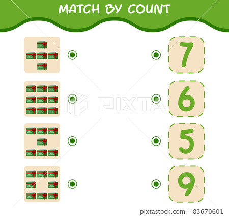 Match by count of cartoon christmas card. Match and count game. Educational game for pre shool years kids and toddlers Match by count of cartoon christmas card. Match and count game. Educational game for pre shool years kids and toddlers 83670601