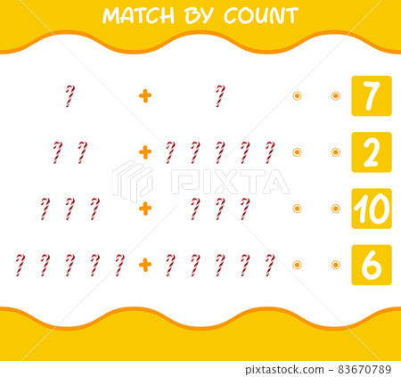 Match by count of cartoon candy cane. Match and count game. Educational game for pre shool years kids and toddlers 83670789