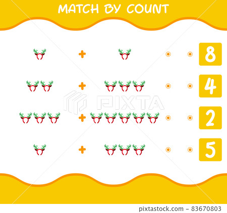 Match by count of cartoon antlers headband. Match and count game. Educational game for pre shool years kids and toddlers 83670803