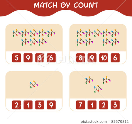 Match by count of cartoon string light. Match and count game. Educational game for pre shool years kids and toddlers Match by count of cartoon string light. Match and count game. Educational game for pre shool years kids and toddlers 83670811