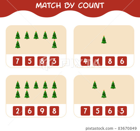 Match by count of cartoon christmas tree. Match and count game. Educational game for pre shool years kids and toddlers 83670849