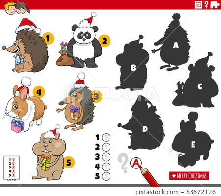 shadows game with cartoon animal characters on Christmas time shadows game with cartoon animal characters on Christmas time 83672126