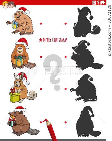 educational shadow game with cartoon animals on Christmas time educational shadow game with cartoon animals on Christmas time 83672129