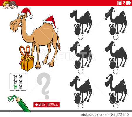 shadows game with cartoon camel character on Christmas time shadows game with cartoon camel character on Christmas time 83672130