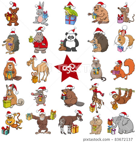 cartoon animal characters with presents on Christmas big set cartoon animal characters with presents on Christmas big set 83672137