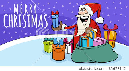 greeting card with Santa Claus giving presents on Christmas time greeting card with Santa Claus giving presents on Christmas time 83672142